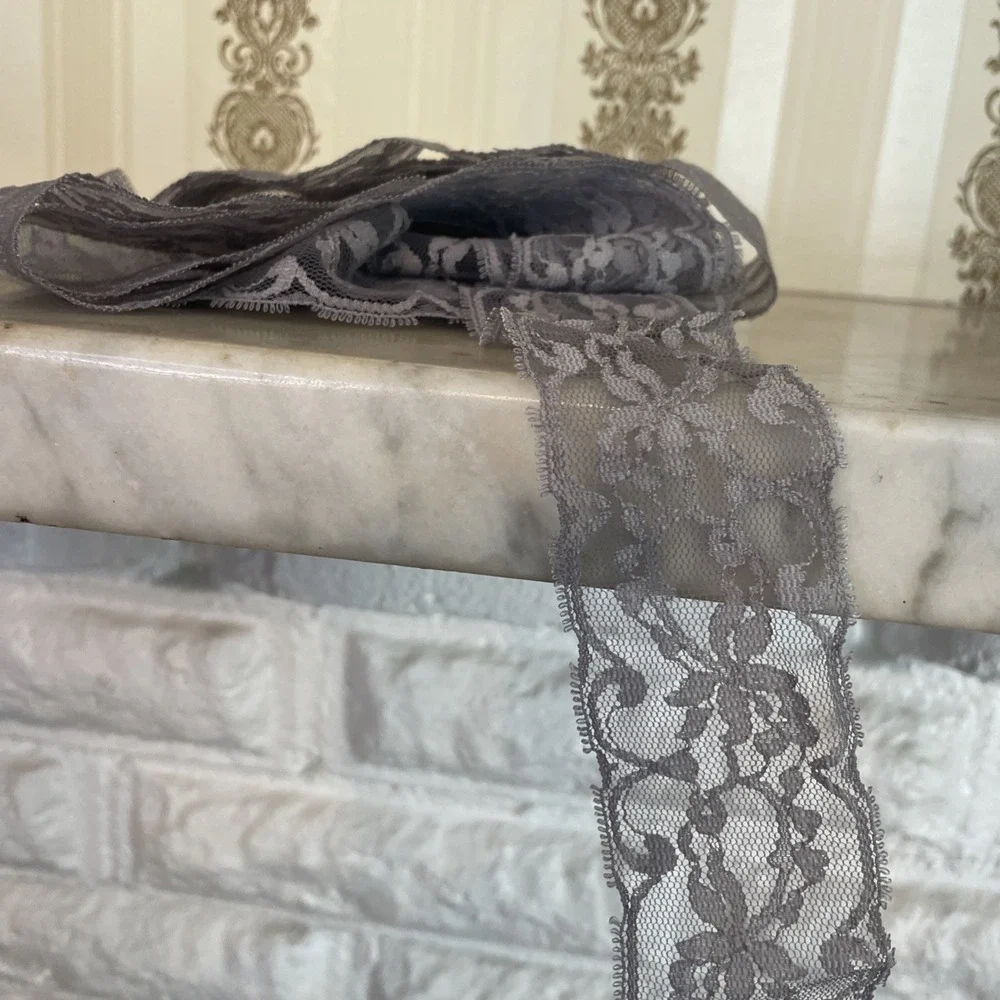 gray lace fabric floral 1 3/4